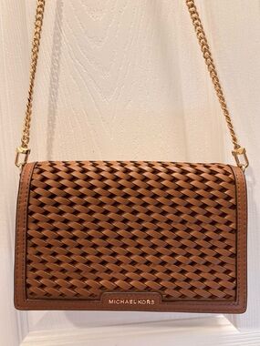 Michael Kors Jet Set Medium Woven Leather Crossbody Bag